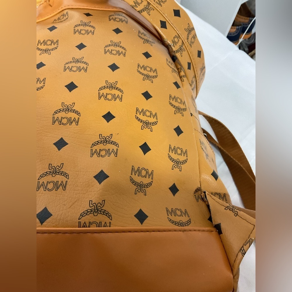 Mcm Tan Backpack With Iconic Monogram Design View 5